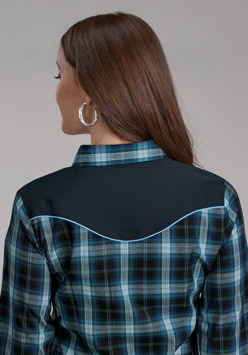 Roper Womens 2128 Windowpane Plaid Multi Blue Cotton Blend L/S Shirt