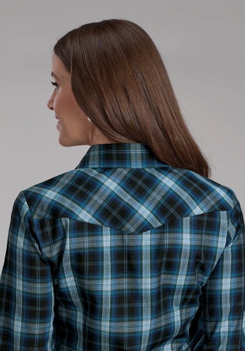 Roper Womens 2128 Windowpane Plaid Multi Blue Cotton Blend L/S Shirt