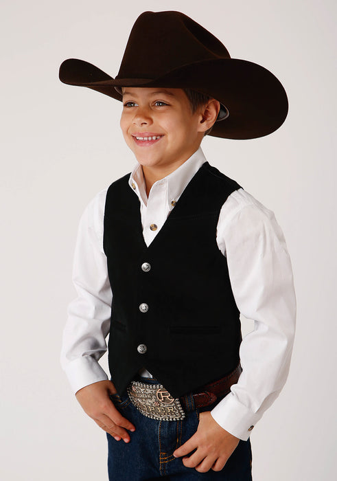 Roper Kids Boys Double D Ring Belt Black Suede Leather Vest