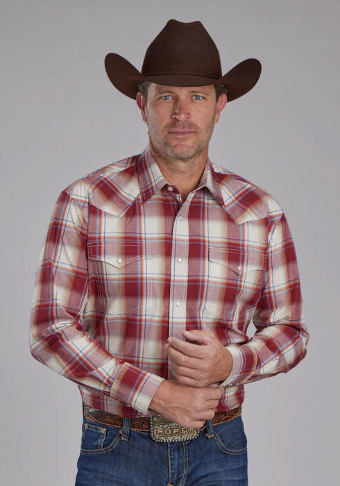 Roper Mens 57 Chevy Plaid Red 100% Cotton L/S Shirt