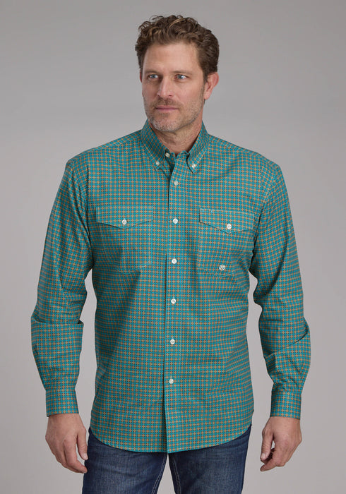 Roper Mens 2244 Castile Foulard Turquoise 100% Cotton Btn L/S Shirt