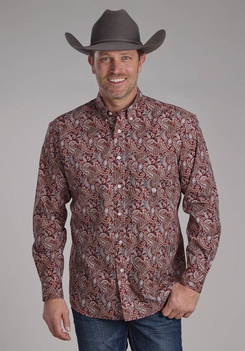 Roper Mens 2242 Sangria Paisley Wine 100% Cotton 1 Pkt L/S Shirt