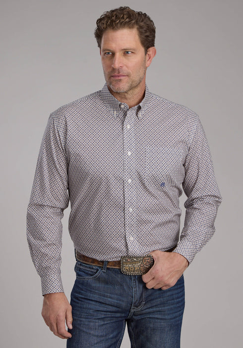 Roper Mens 2384 Pinwheel Foulard Khaki 100% Cotton 1 Pkt L/S Shirt