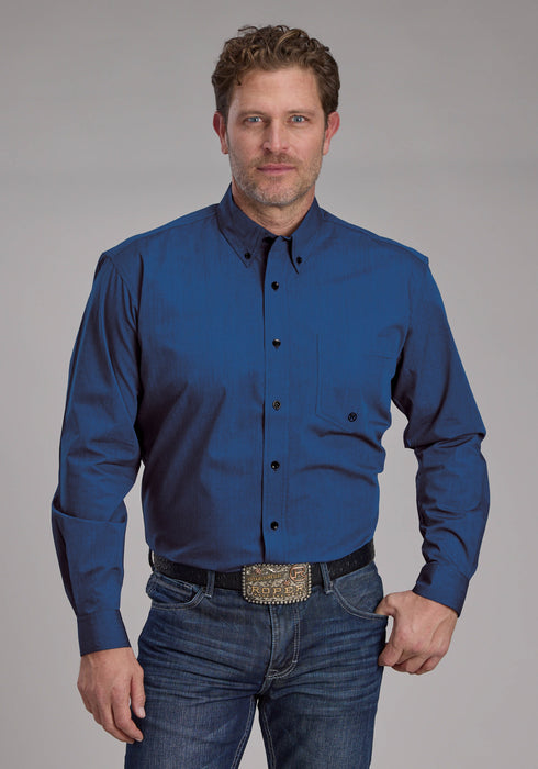 Roper Mens 2249 Black Fill Blue 100% Cotton 1 Pkt L/S Shirt
