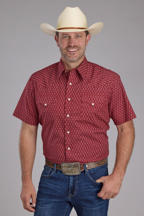 Roper Mens Geo Print Red 100% Cotton S/S Shirt