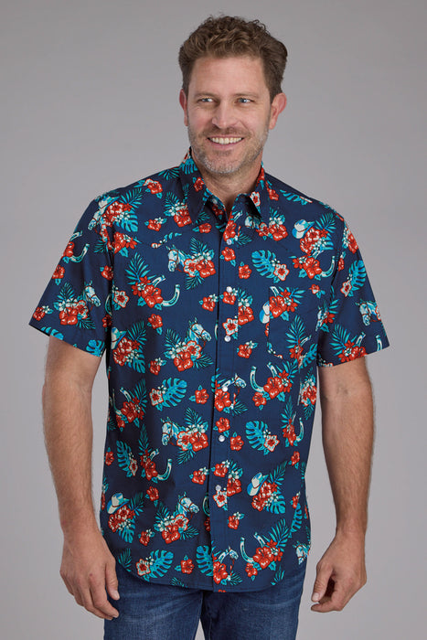 Roper Mens Hawaiian Print Blue 100% Cotton S/S Shirt