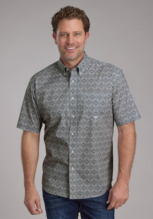 Roper Mens Stretch Medallion Paisley Grey Cotton Blend 1 Pkt S/S Shirt