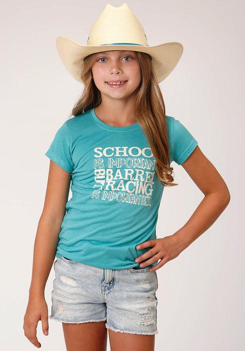 Roper Kids Girls Barrel Racing Blue Poly/Rayon S/S T-Shirt