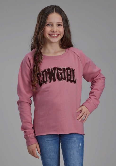 Roper Kids Girls Raw Edge Cowgirl Pink 100% Cotton Sweatshirt