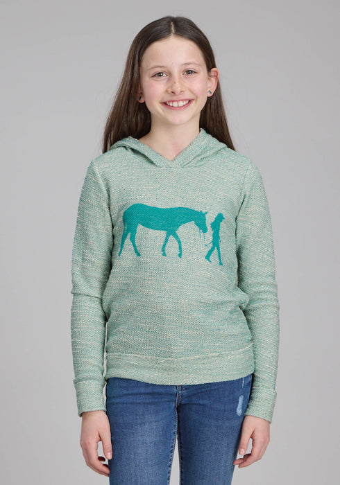 Roper Kids Girls Walking The Horse Aqua/Cream 100% Cotton Hoodie