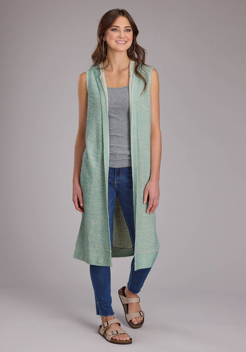 Roper Womens Hooded Sleeveless Aqua/Cream 100% Cotton Cardigan Sweater