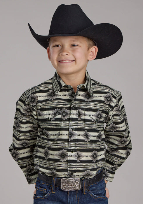 Roper Kids Boys 2182 Santa Fe Aztec Black 100% Cotton L/S Shirt