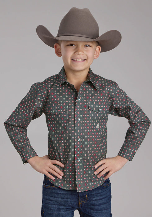 Roper Kids Boys 2243 Garnet Foulard Grey 100% Cotton L/S Shirt