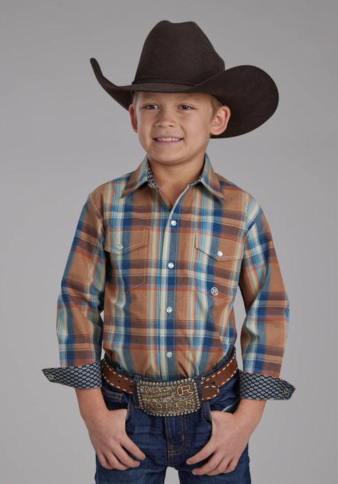 Roper Kids Boys Falling Leaves Plaid Multi-Color 100% Cotton L/S Shirt