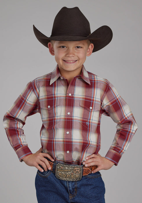 Roper Kids Boys 57 Chevy Plaid Red 100% Cotton L/S Shirt