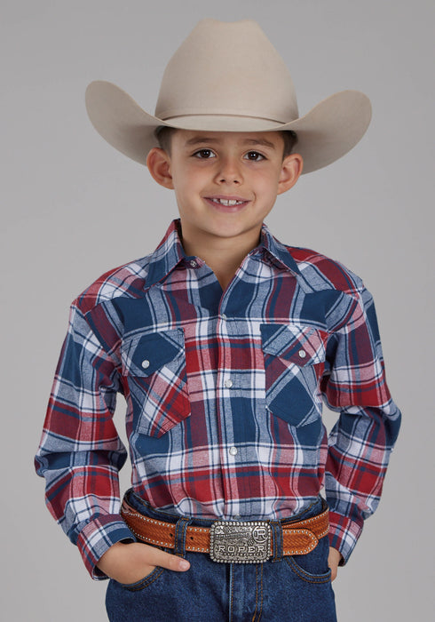 Roper Kids Boys 2205 Unlined Flannel Red 100% Cotton L/S Shirt