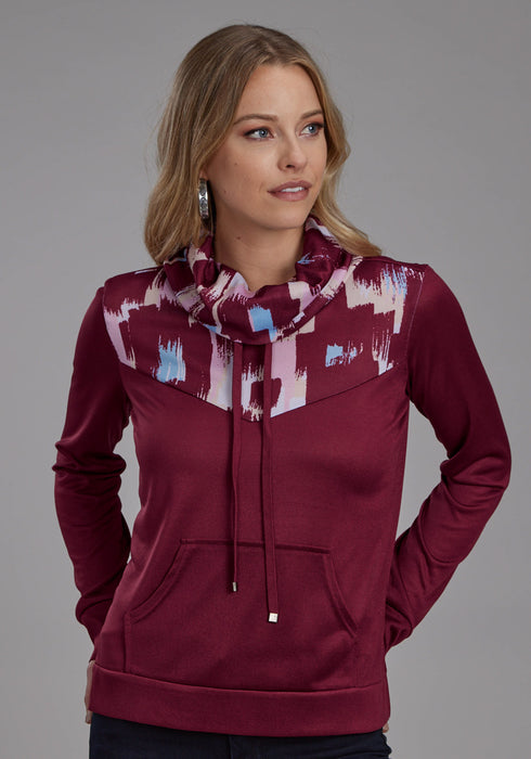 Roper Womens Comy Cowl Neck Jersey Wine Poly/Spandex Pullover Sweater