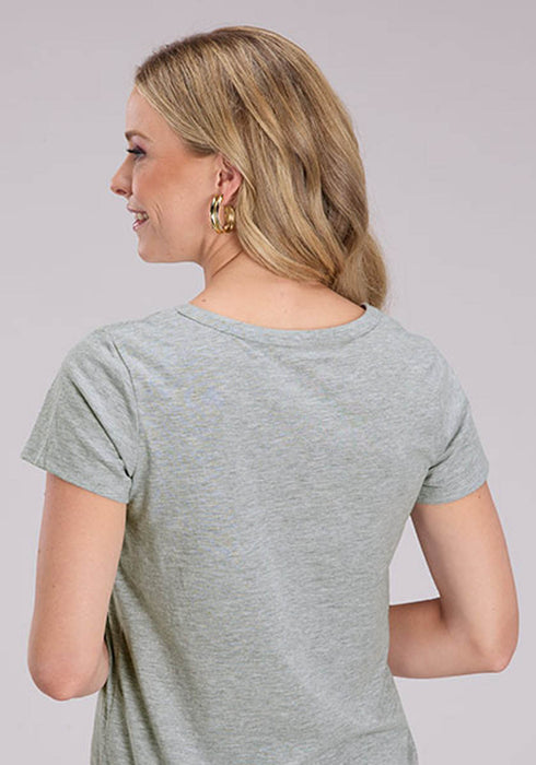 Roper Womens Banded Collar Embroidery Grey Poly/Cotton S/S Tunic