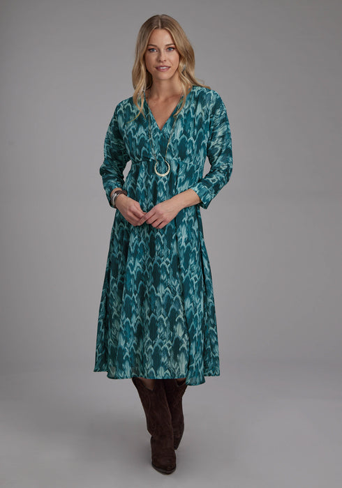 Roper Womens Feather Georgette Teal 100% Polyester 3/4 Sleeve Dress
