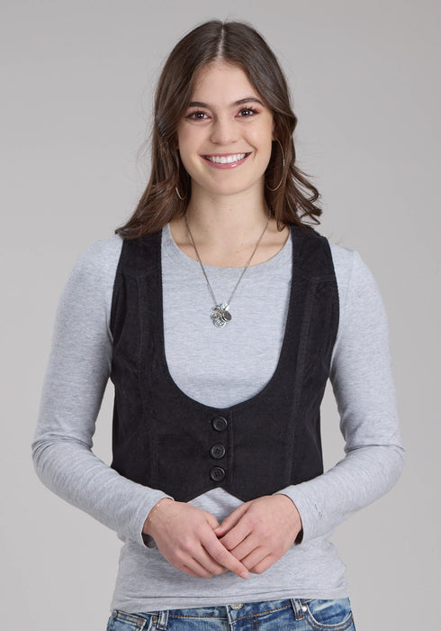 Roper Womens Fitted Mini Corduroy Black 100% Cotton Vest