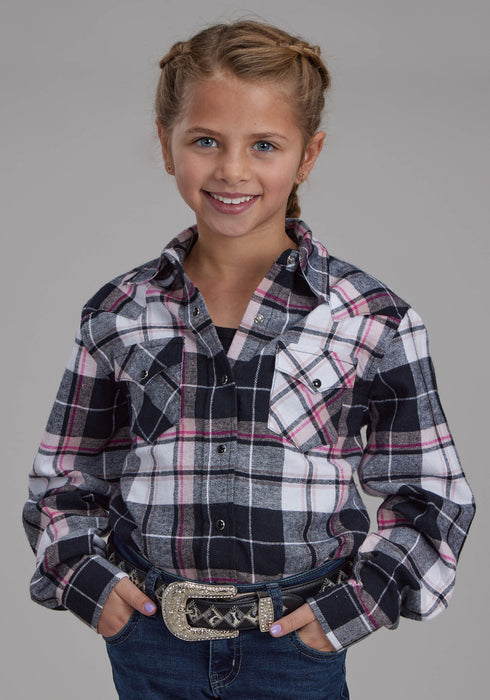 Roper Kids Girls 2206 Unlined Flannel Black 100% Cotton L/S Shirt