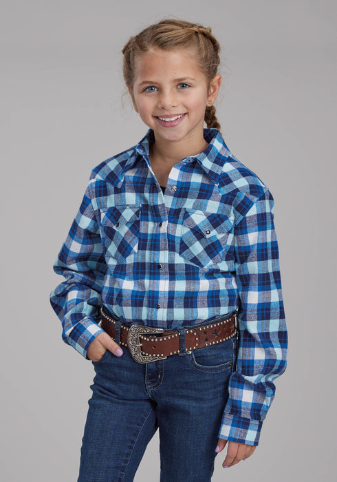 Roper Kids Girls 2206 Unlined Flannel Blue 100% Cotton L/S Shirt