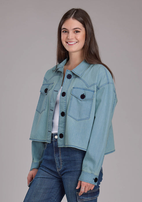 Roper Womens Elbow Patches Denim Light Blue 100% Cotton Jacket
