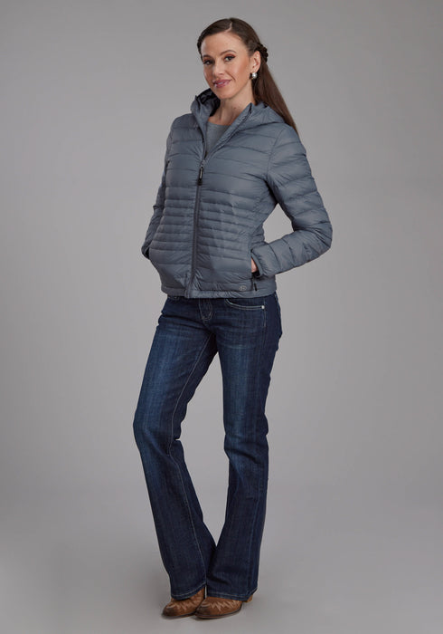 Roper Womens Parachute Down Fill Silver Blue 100% Nylon Softshell Jacket