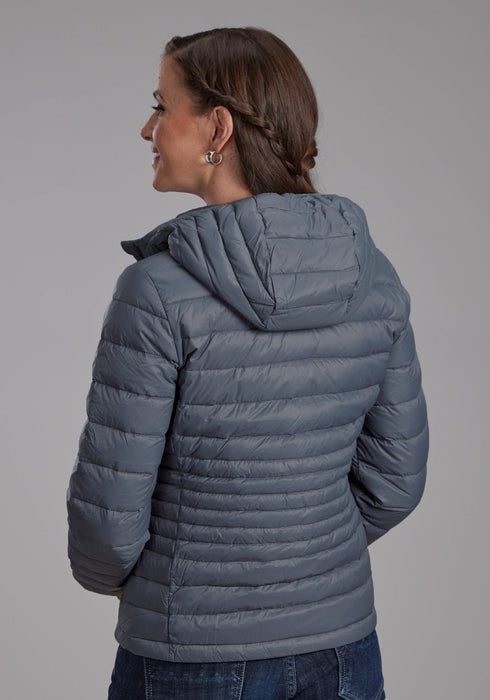 Roper Womens Parachute Down Fill Silver Blue 100% Nylon Softshell Jacket