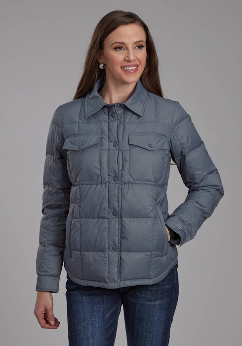 Roper Womens Down Filled Shirt Silver Blue 100% Nylon Softshell Jacket