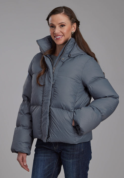 Roper Womens Puffer Down Coat Silver Blue 100% Nylon Softshell Jacket