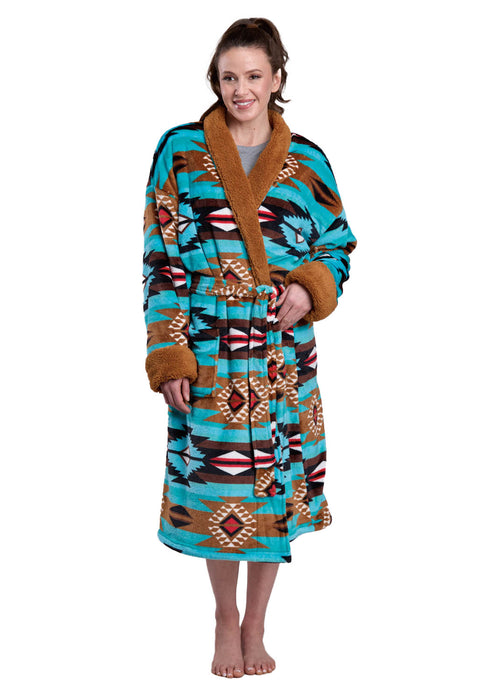 Roper Womens Aztec Fleece Turquoise/Black 100% Polyester Bathrobe