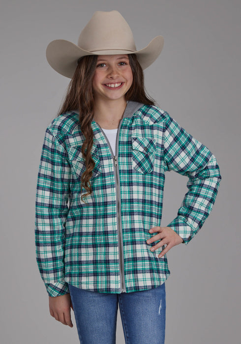 Roper Kids Girls Thermal Lined Shirt Green 100% Cotton Jacket