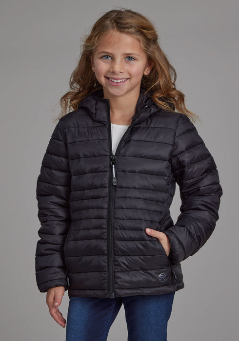 Roper Kids Girls Poly Fill Hooded Black 100% Polyester Softshell Jacket