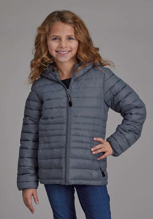 Roper Kids Girls Poly Fill Hooded Silver Blue 100% Nylon Softshell Jacket