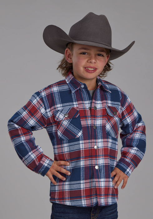 Roper Kids Boys Sherpa Lined Shirt Red/Blue 100% Cotton Jacket