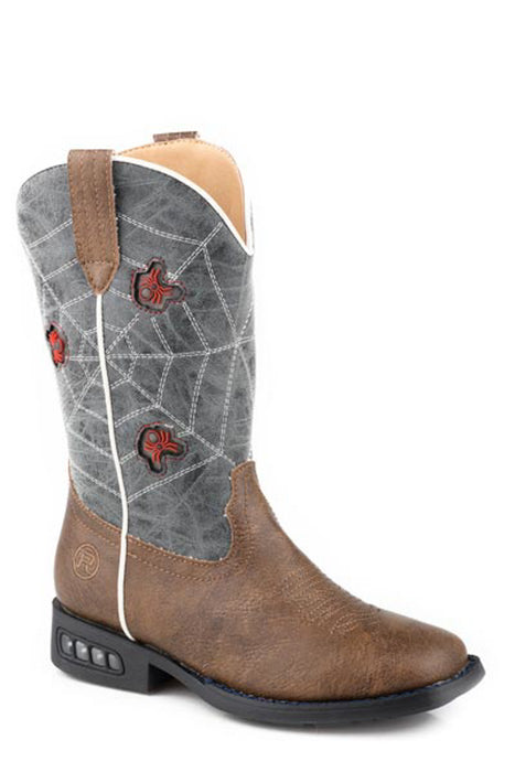 Roper Kids Unisex Spidie Blue/Tan Faux Leather Cowboy Boots