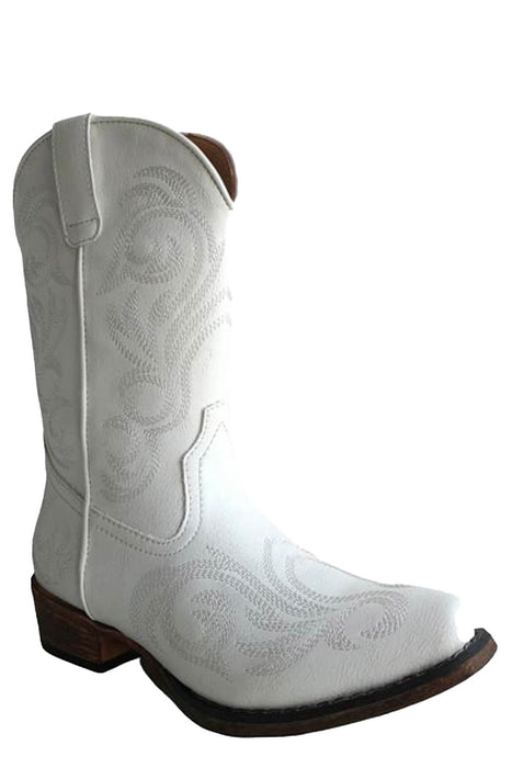 Roper Kids Unisex Riley Western White Faux Leather Cowboy Boots