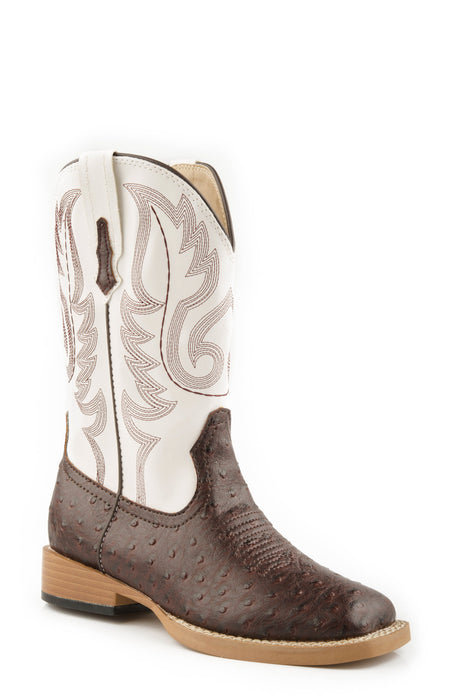 Roper Kids Unisex Bumps Brown/White Faux Leather Cowboy Boots