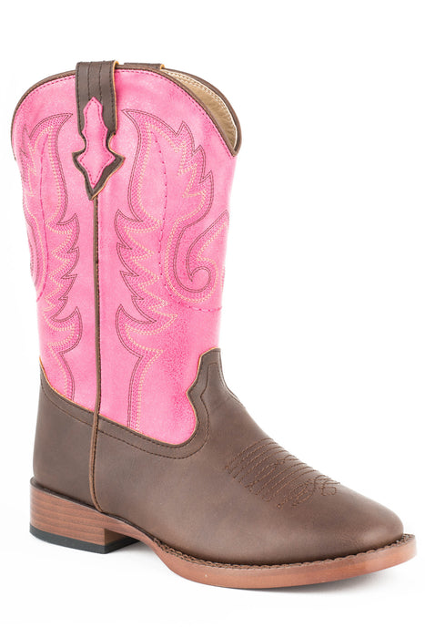 Roper Kids Girls Texsis Pink/Brown Faux Leather Cowboy Boots
