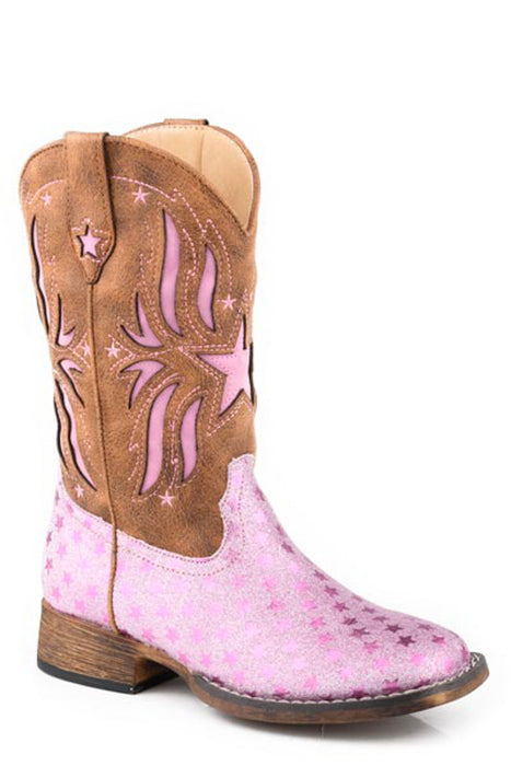 Roper Kids Girls Starlet Pink Faux Leather Cowboy Boots