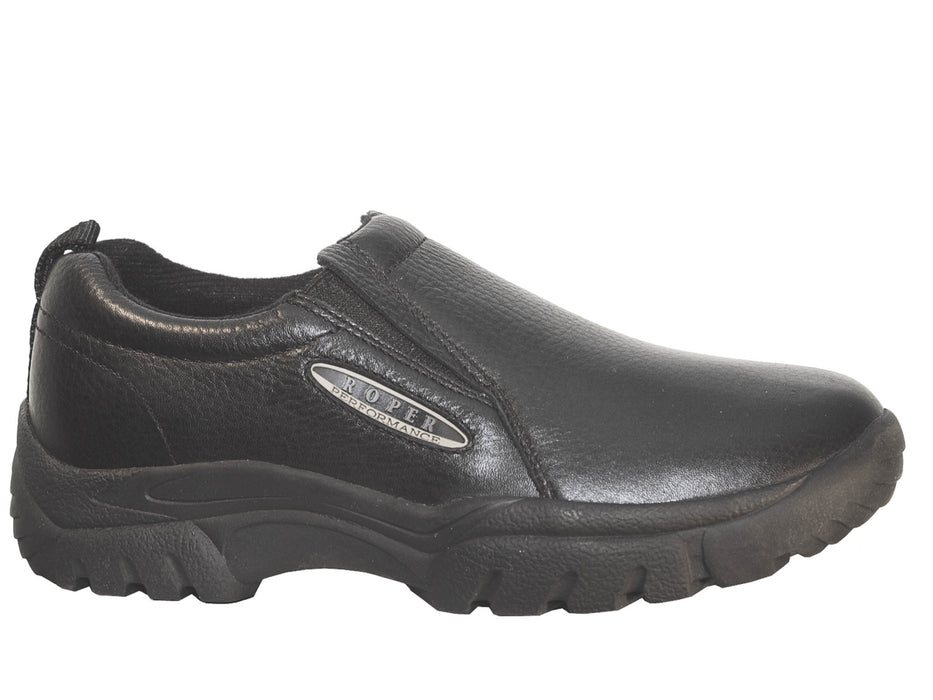 Roper Mens Performance Black Leather Slip-On Shoes