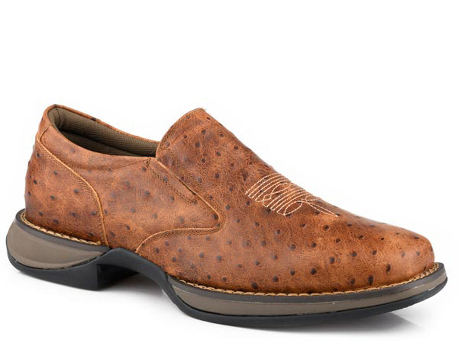 Roper Mens Wilder Ostrich Vintage Cognac Leather Slip-On Shoes
