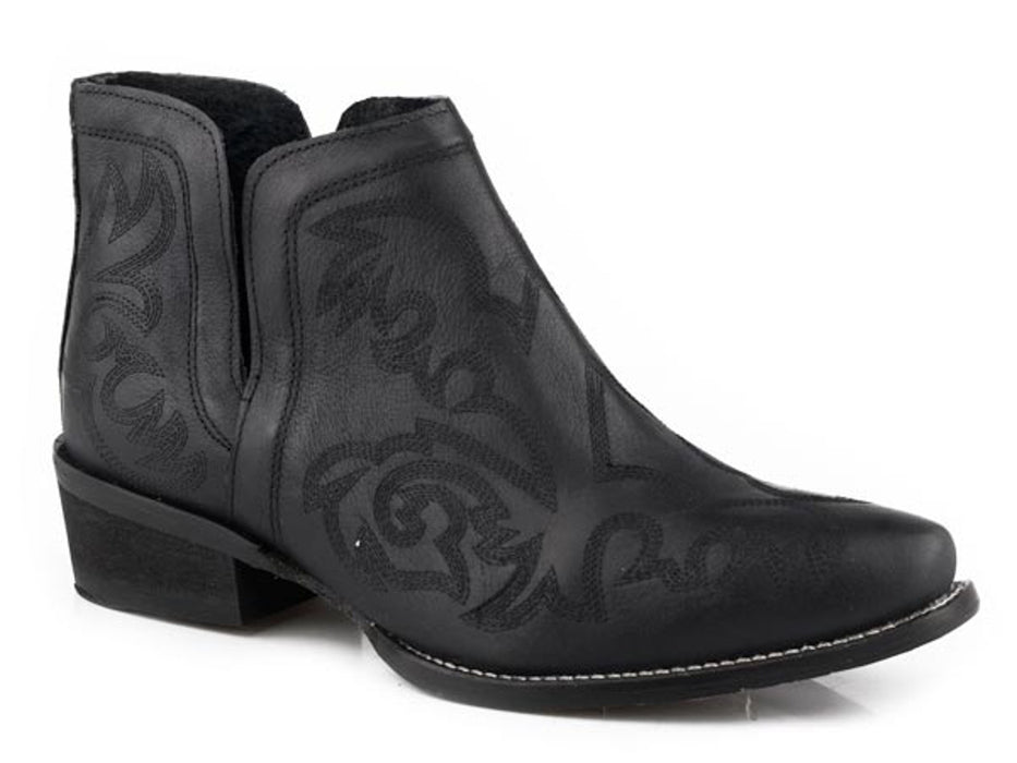 Roper Womens Andie Classic Black Leather Shorty Cowboy Boots