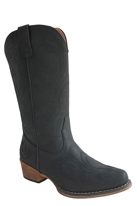Roper Womens Riley Vintage Black Faux Leather 12in Cowboy Boots