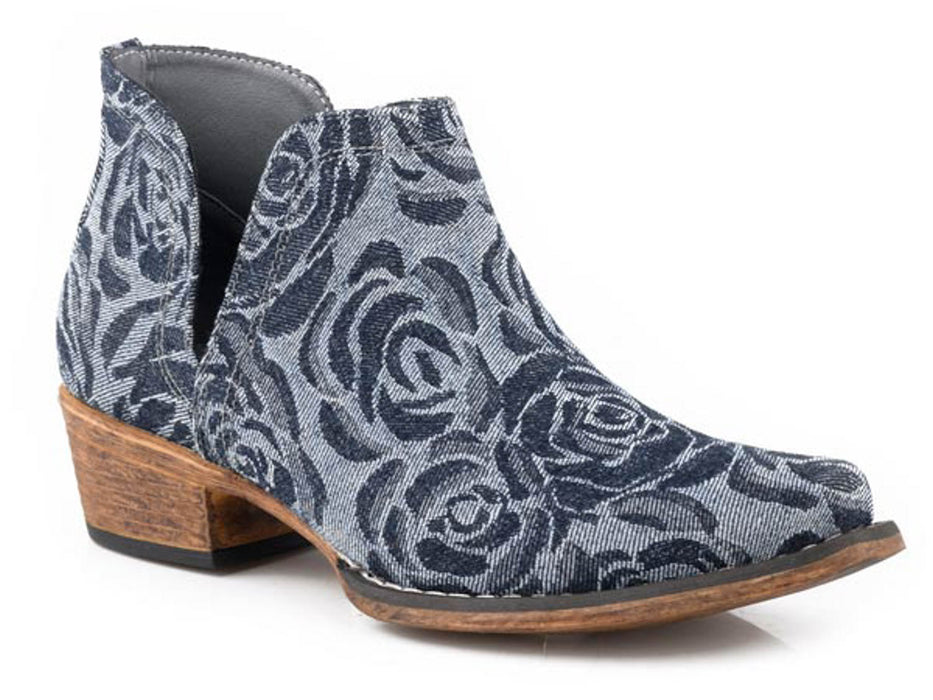 Roper Womens Ava Floral Blue Denim Ankle Boots