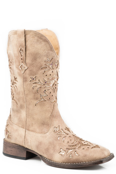 Roper Womens Kennedy Vintage Beige Faux Leather Cowboy Boots
