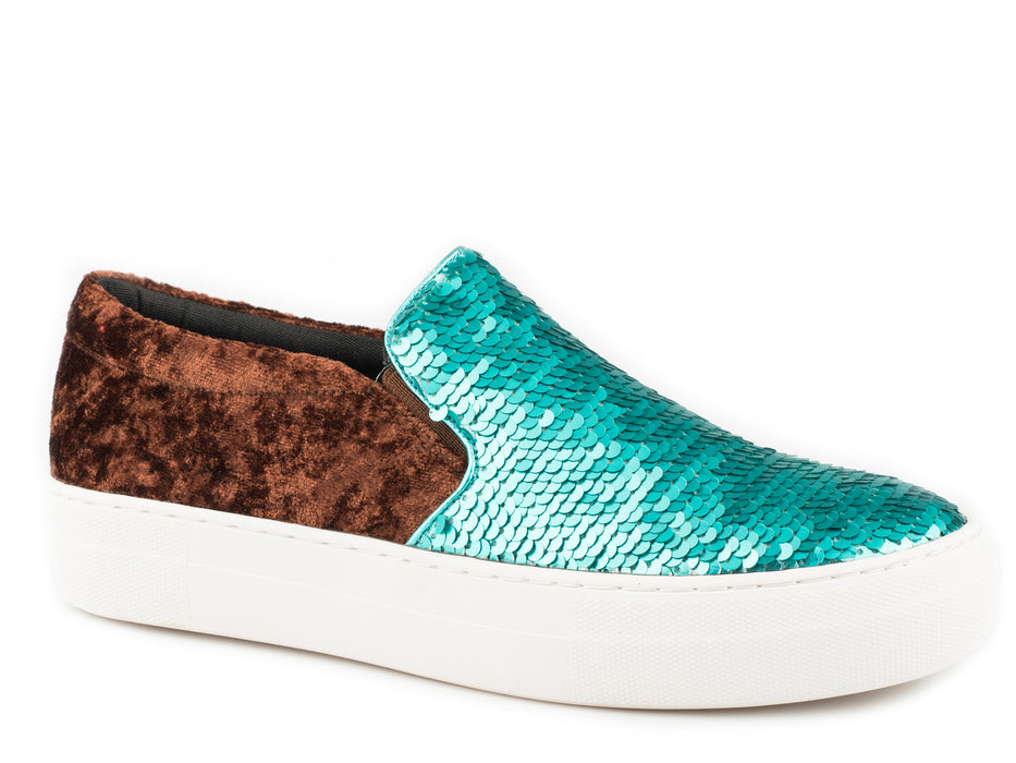 Roper Womens Darcy Turquoise/Silver Fabric Slip-On Shoes