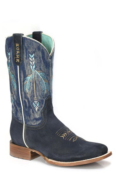 Roper Womens Arrowhead Vintage Blue Leather Cowboy Boots
