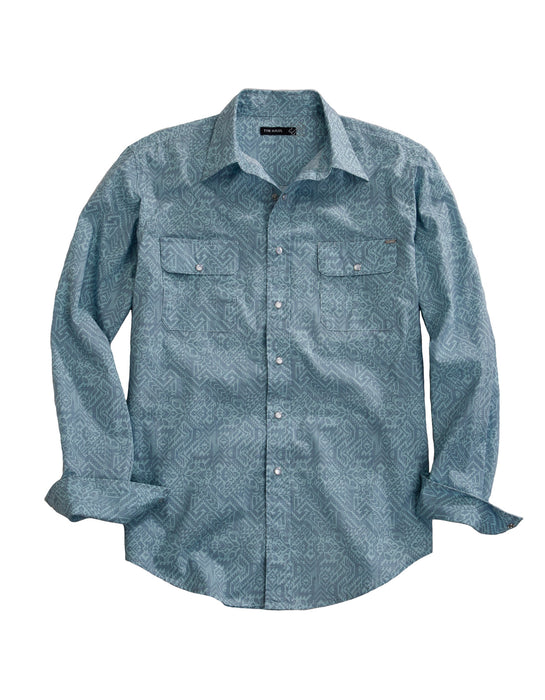 Tin Haul Mens Dot Matrix Aztec Blue 100% Cotton L/S Shirt